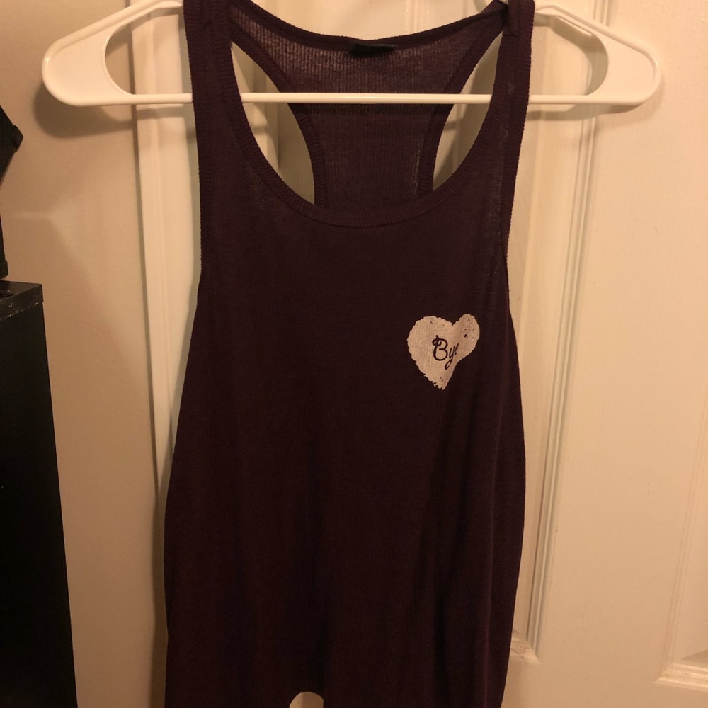 racer back tank top "bye" heart